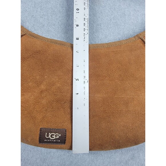 Ugg Sling Hobo Bag Brown Medium Sherpa Shearling Zip Suede Boho Distressed - Picture 4 of 13